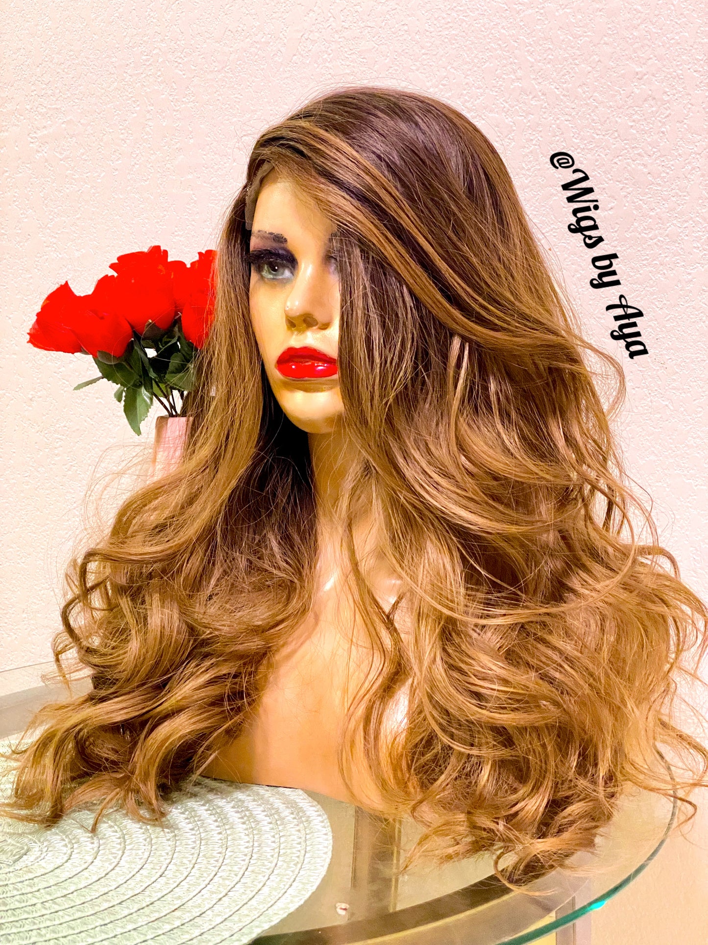 Balayage color human hair wig.