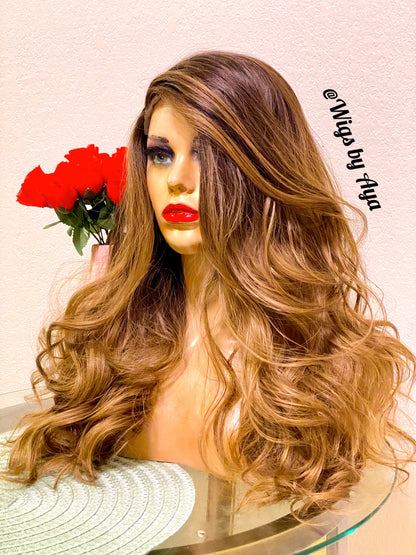 Balayage color human hair wig.