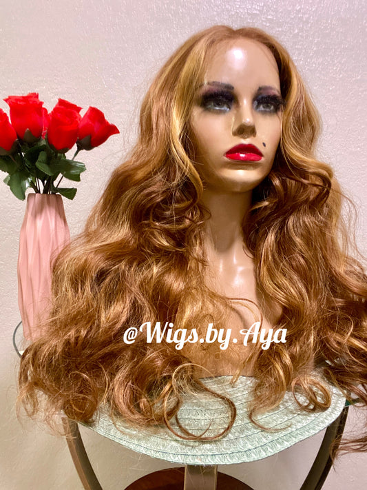 Custom color body wave human hair wig.