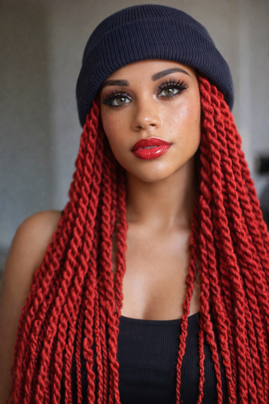 Beanie Hat with twists braids. Hat wig twists braids.