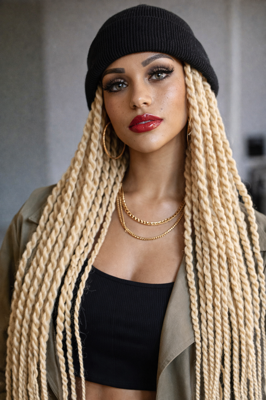 Beanie Hat wig with twists braids. Hat wig twists braids.