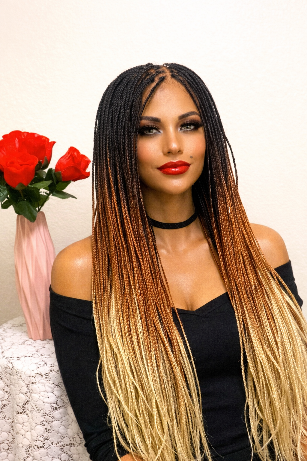 Full lace 3-tone small knotless braided wig.
