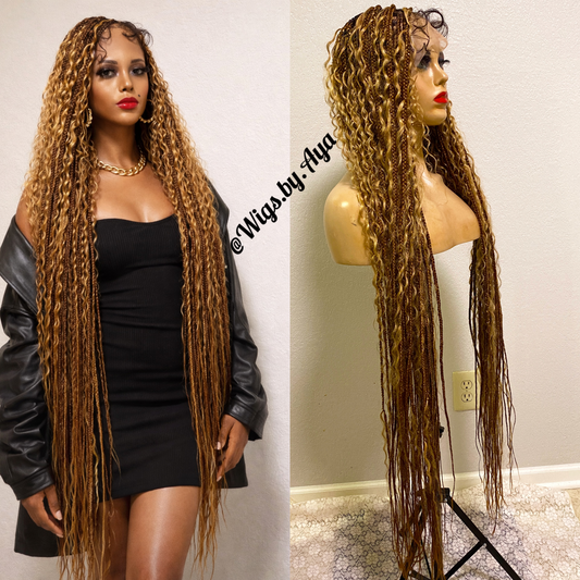 Full lace human hair boho braided wig.