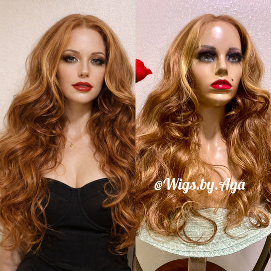 Custom color body wave human hair wig.