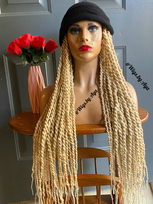 Beanie Hat wig with twists braids. Hat wig twists braids.