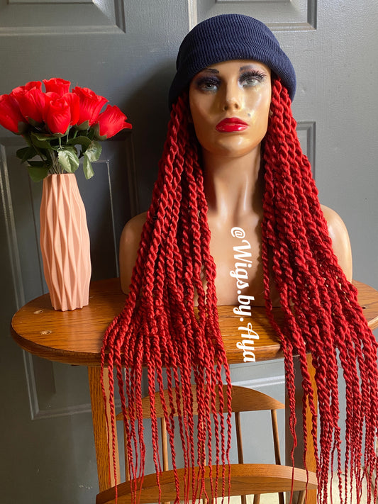 Beanie Hat with twists braids. Hat wig twists braids.