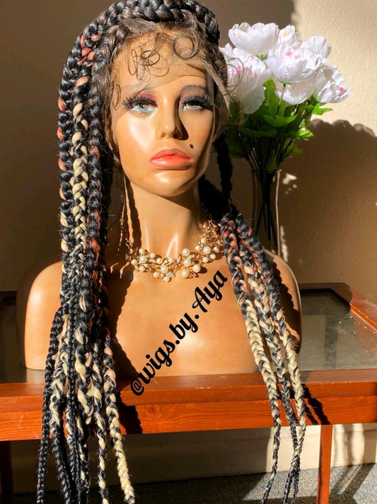 Multicolor Full lace braided wig.