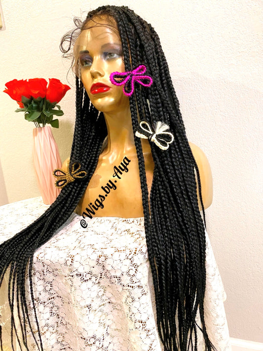 Full lace braided wig with 3D butterfly.