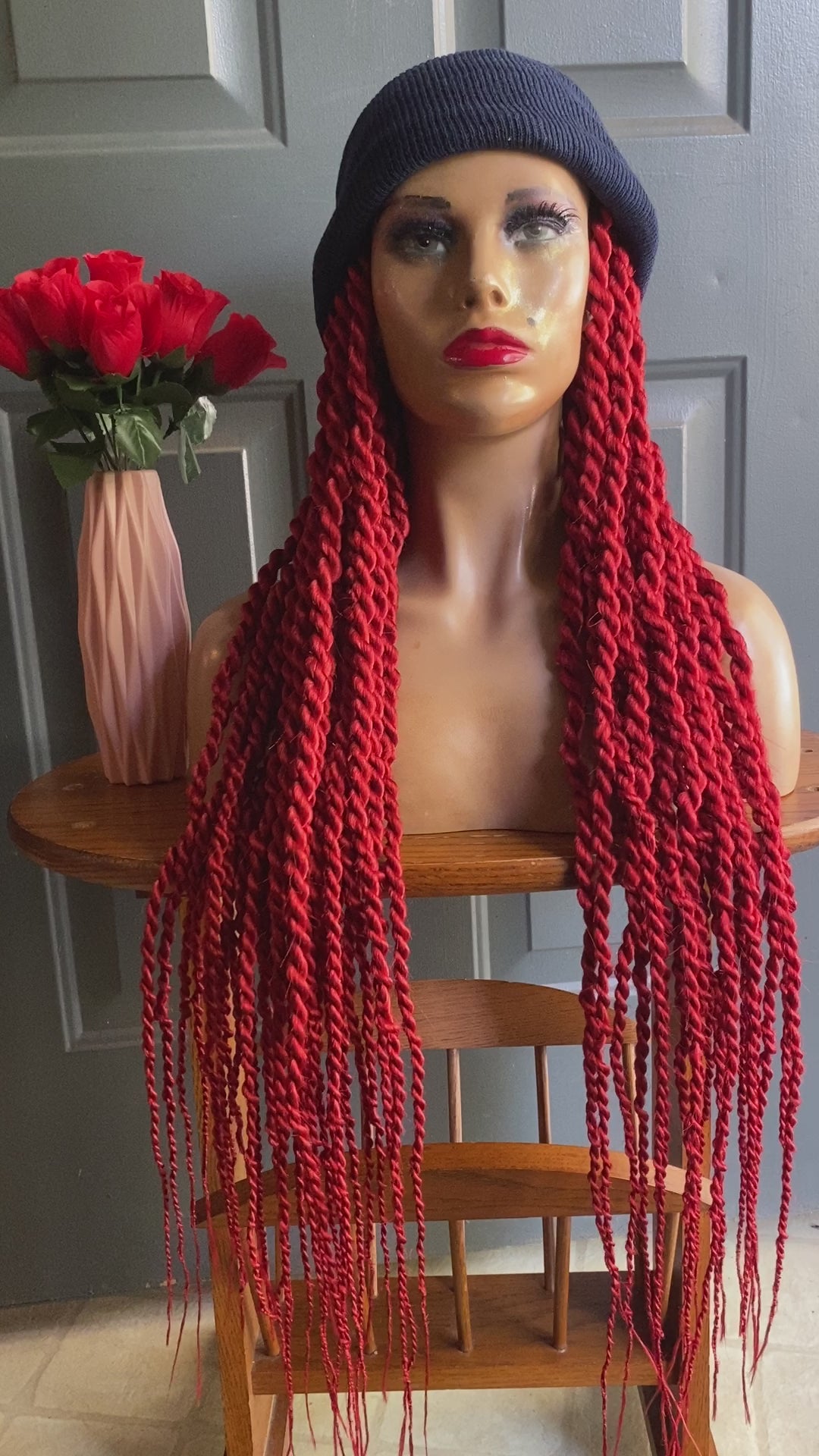 【PASTER】 BRAIDED HAIR KEYRING BEANIE Beanie Hat braided wig. – Wigs by Aya