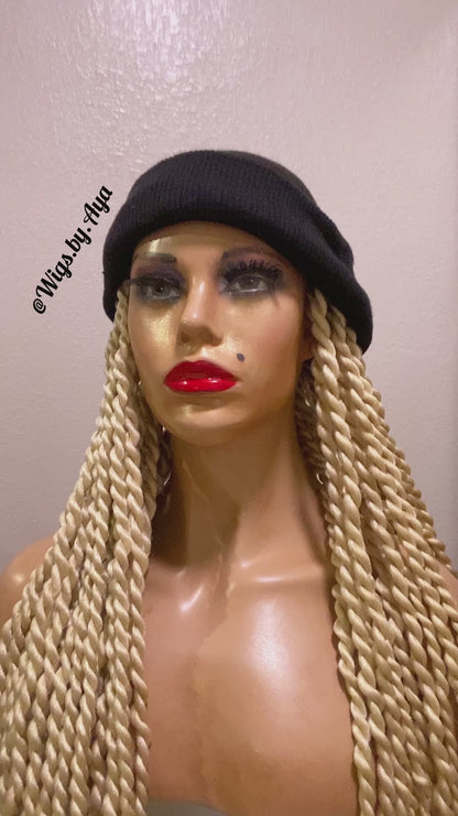 Beanie Hat wig with twists braids. Hat wig twists braids.